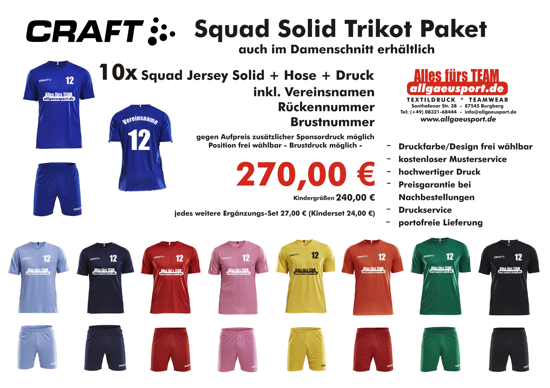 allgaeusport Craft Sqaud Solid Trikotsatz 10er